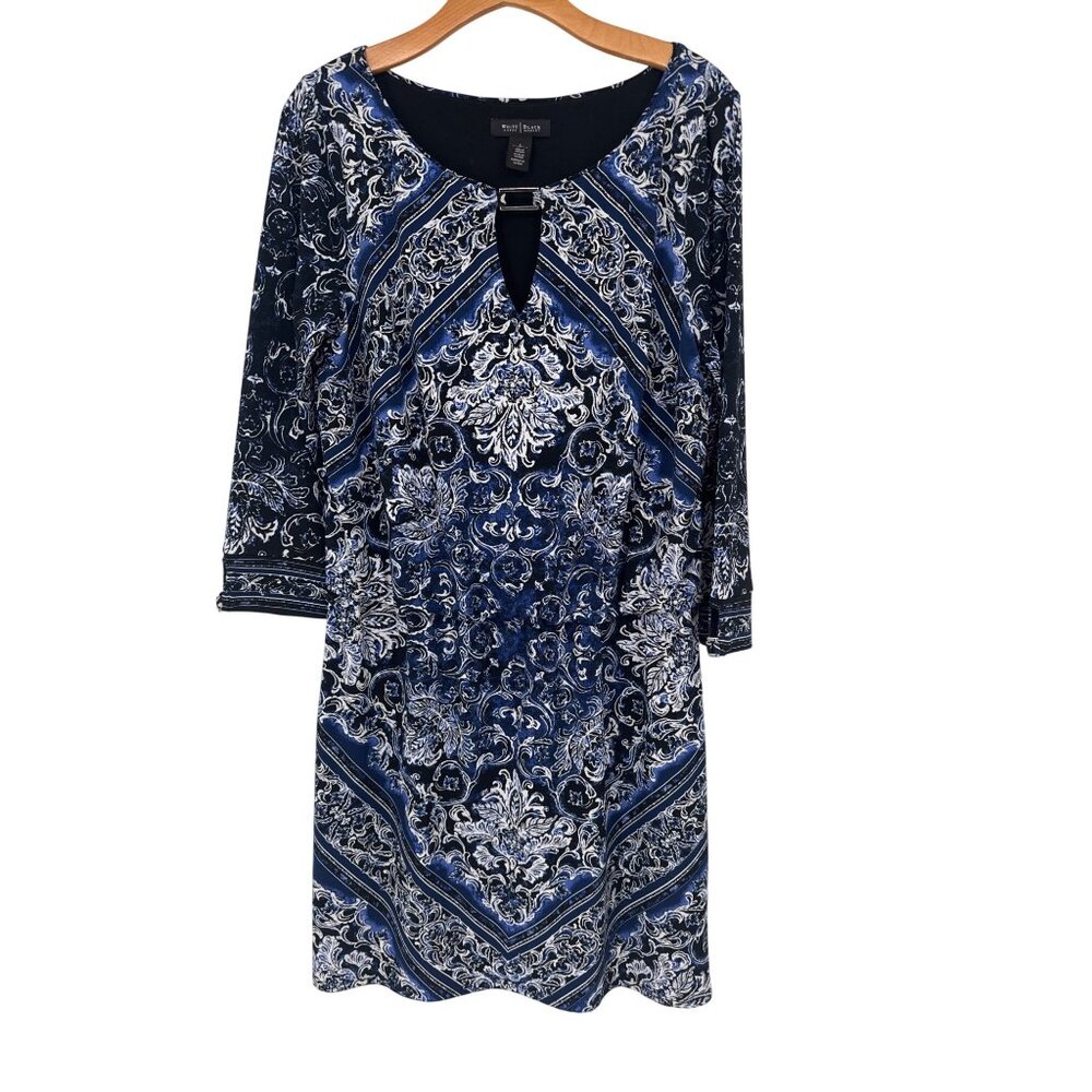 White House Black Market Blue knit dress Print size large womens